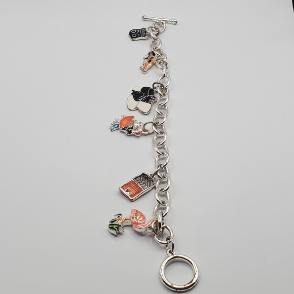 Silver Tone Charm Bracelet Six Charms Route 66 Rock and Roll - Picture 6 of 7